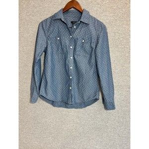 Talbots Button Down Shirt Women S Petite Long Sleeve Chest Pocket Cotton Blue